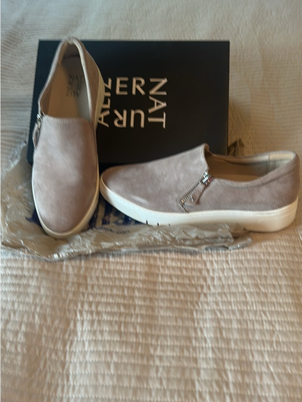 Naturalizer Taupe Suede Slip-On Sneakers with Side Zipper
